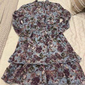 Floral long sleeve ruffle mini dressss